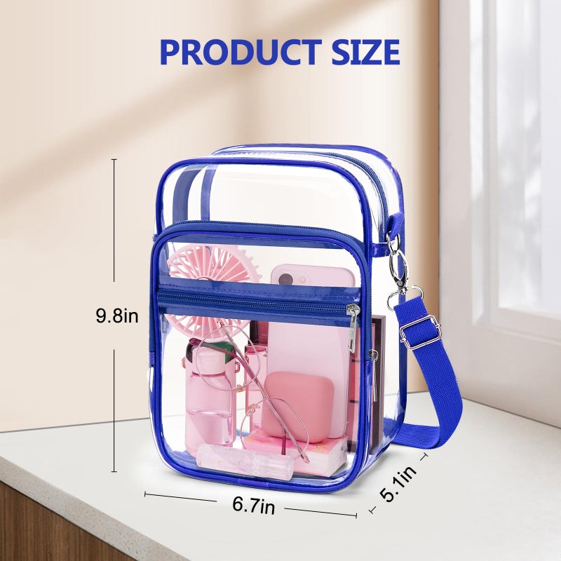 Blvornl Clear Crossbody Bag with Adjustable Shoulder Strap, Stadium Approved PVC Clear Purse Bag with Front Pocket, Clear Messenger Bag for Women and Men for Concerts Sports Events (Blue-L) - Image 3